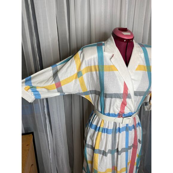 Dress Windowpane plaid shirt dress red blue yellow - Picture 2 of 16